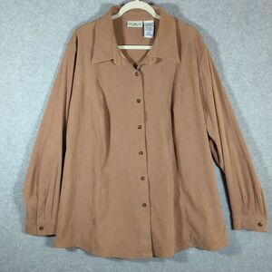 Faux Suede‎ Button Front Collared Shirt Camel Brown Womens 24W Southwest Stretch